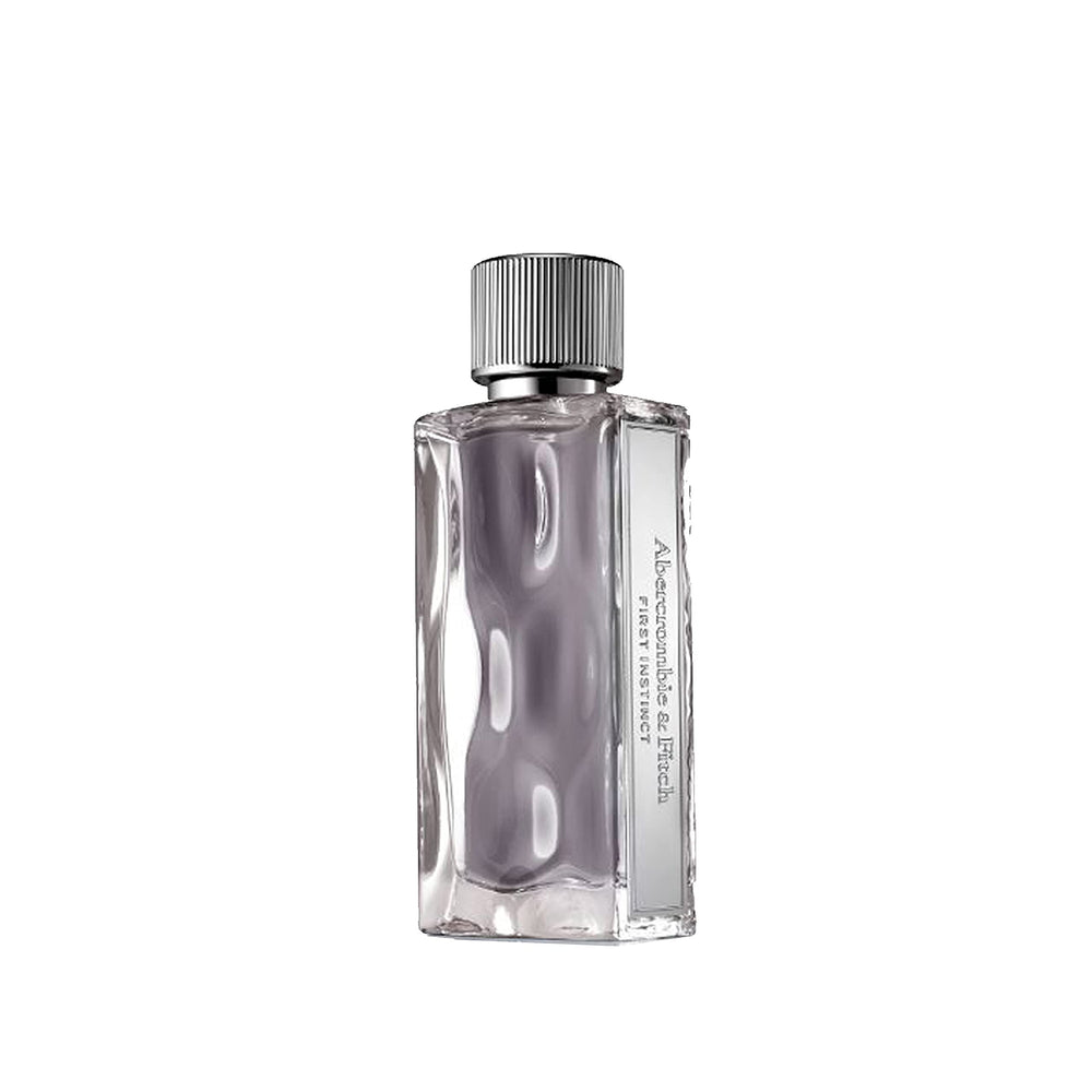 Abercrombie & Fitch First Instinct bottle front view shows water-like glass for everyday confidence.