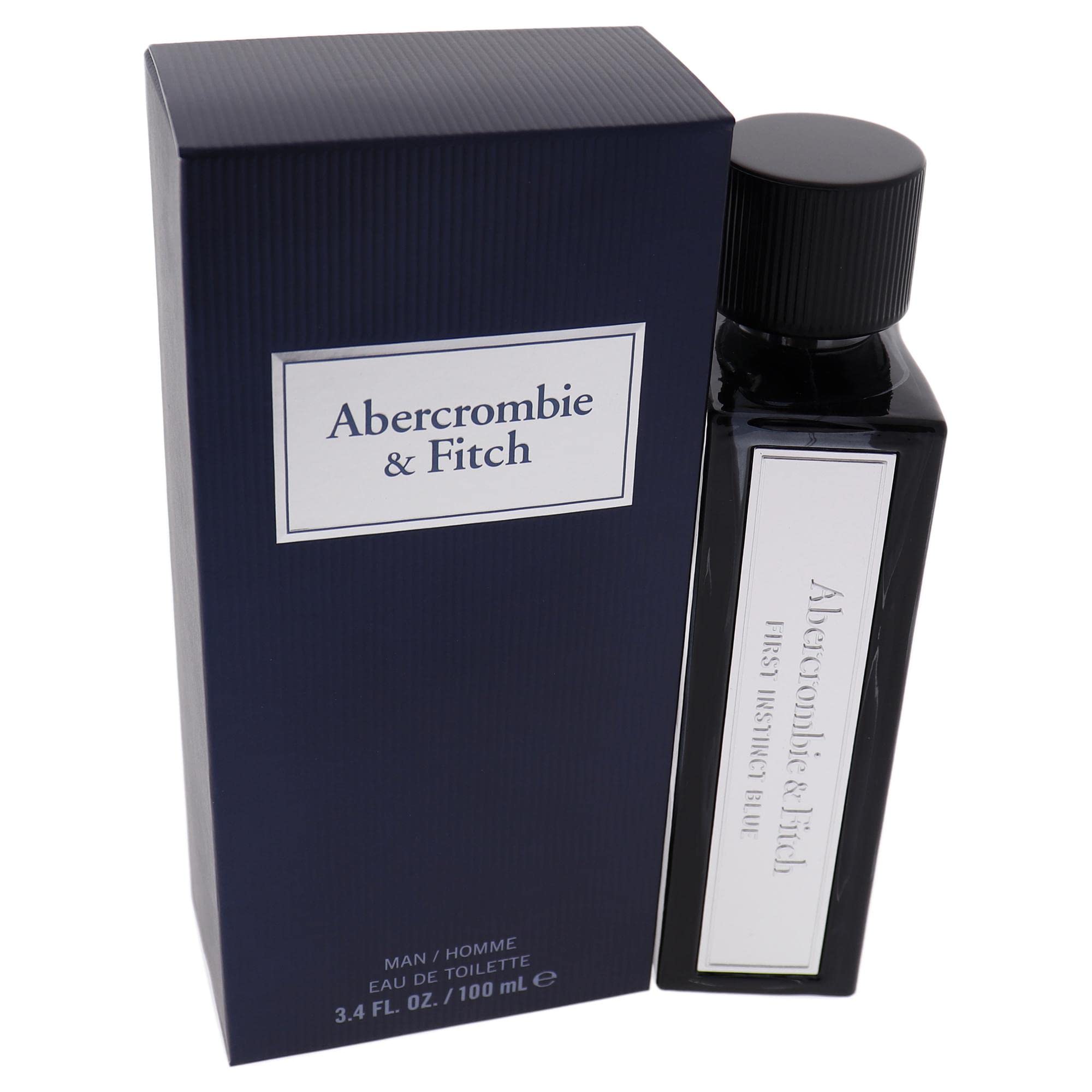 Abercrombie & Fitch First Instinct Blue package layout emphasizes modern, travel-friendly packaging.