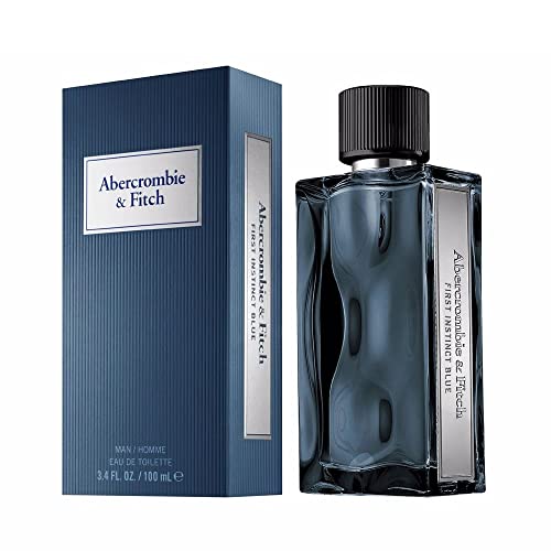Abercrombie & Fitch First Instinct Blue spray bottle with splash signals versatile daily wear.