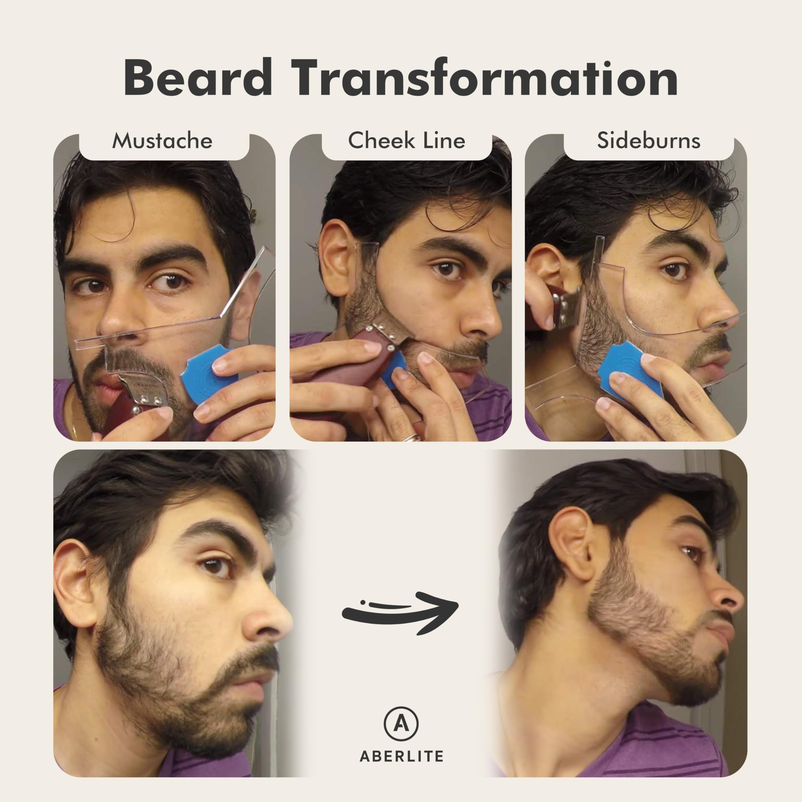 Aberlite ClearShaper 3.0 long edges enable versatile beard and hairline styles.