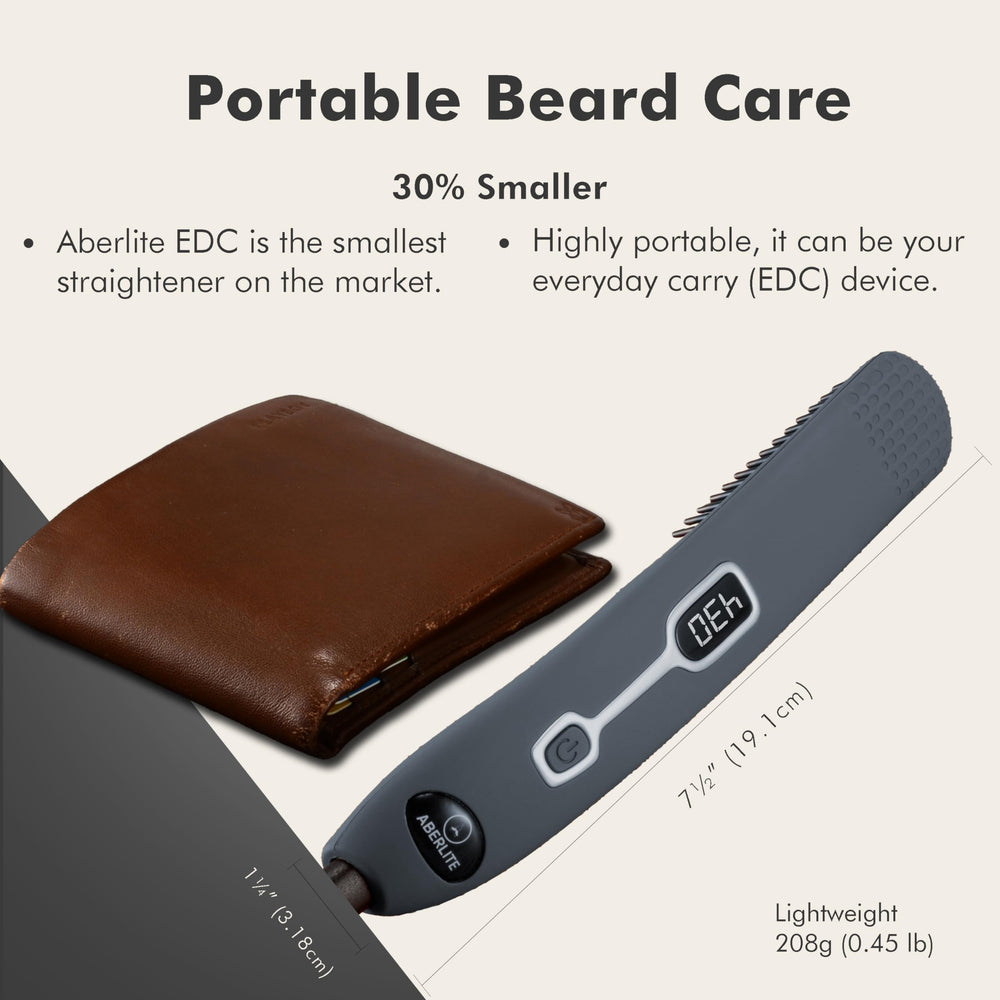 Aberlite EDC in-use beard-straightening demonstrates quick daily grooming.