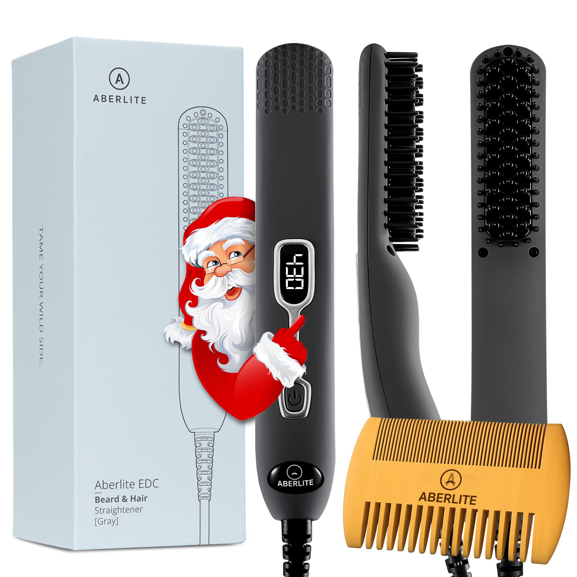 Aberlite EDC top-view shows compact beard straightener ready for travel.