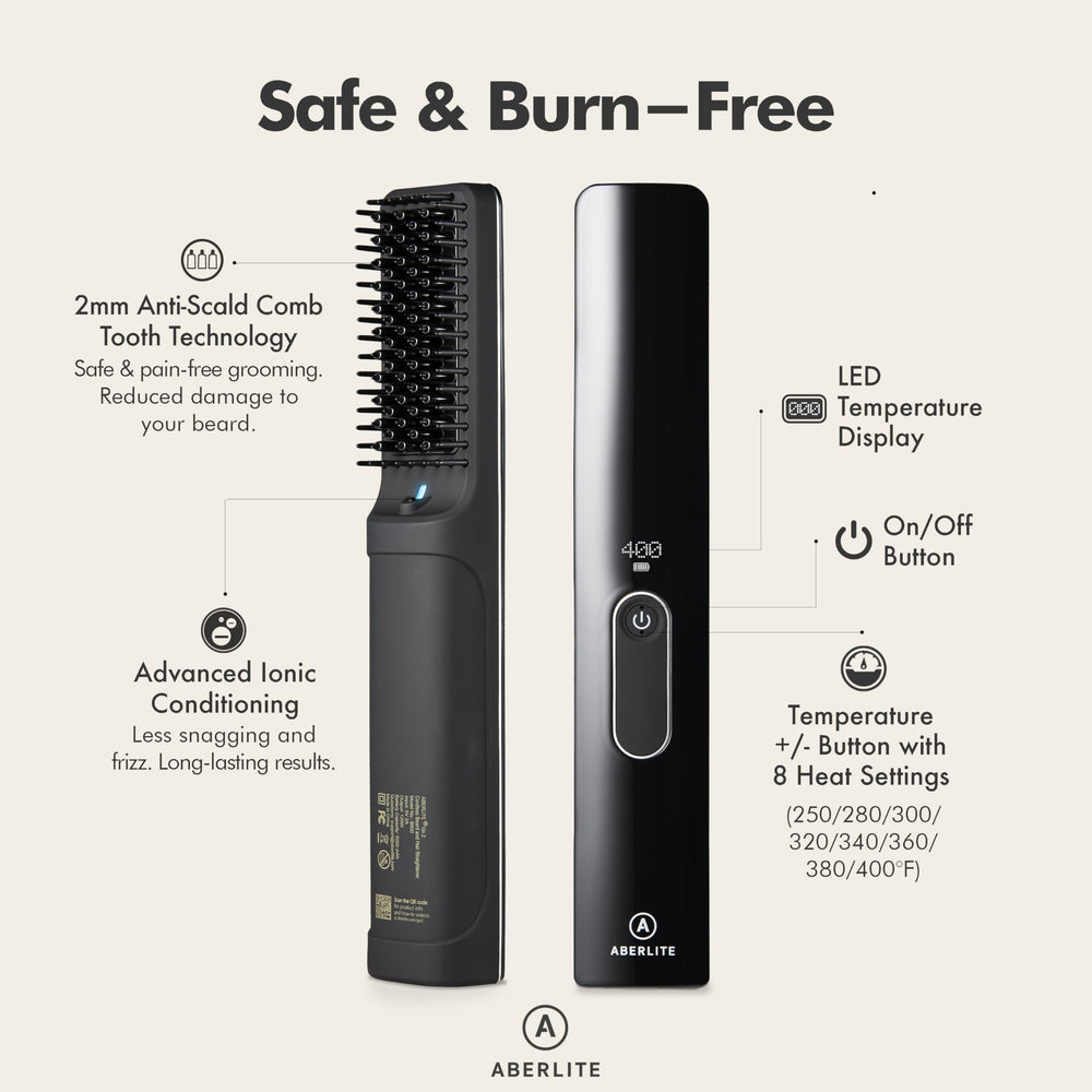 Aberlite Go 2 anti-scald comb tooth enables safe near-root beard styling