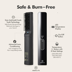 Aberlite Go 2 anti-scald comb tooth enables safe near-root beard styling