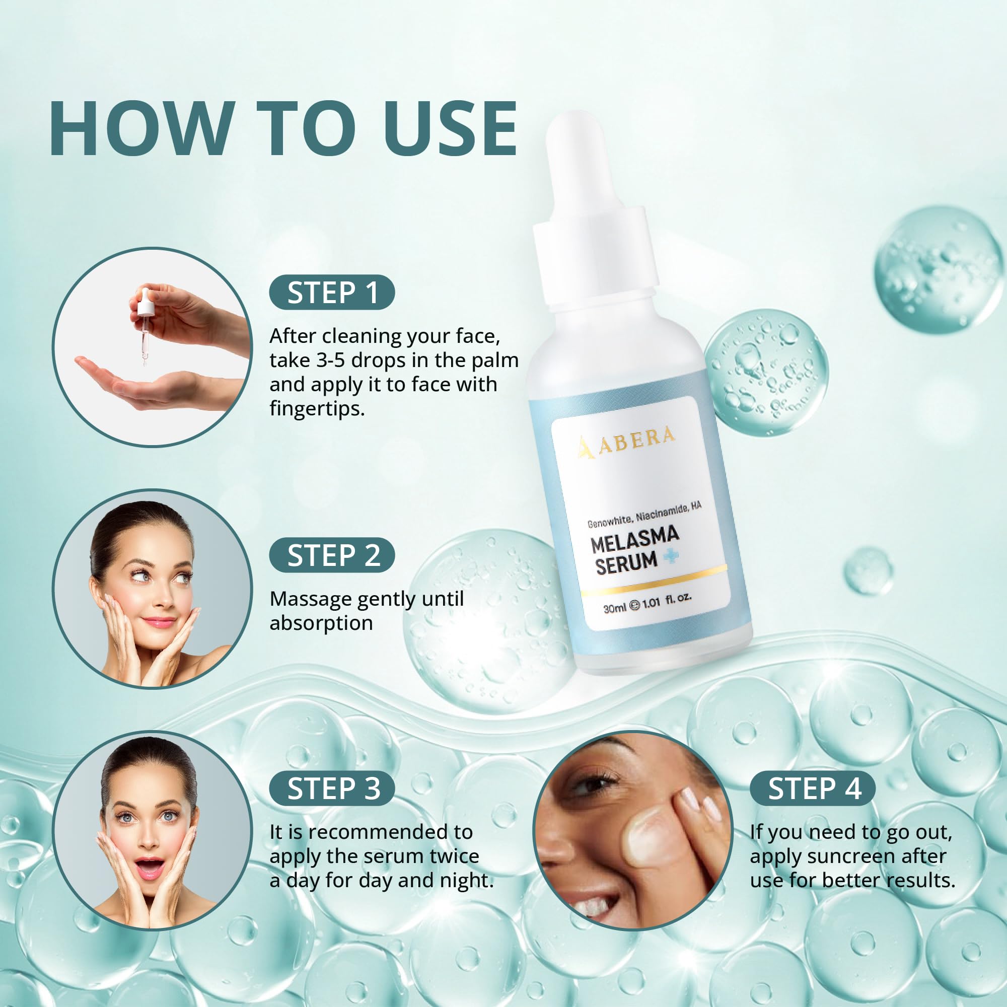 Abera Melasma Serum Bee Venom Extract detail, premium formulation for pigmentation care.