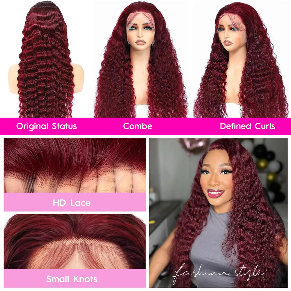Abhayy 99j Burgundy lace front wig cap and parting close-up