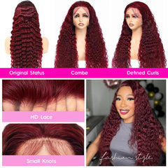 Abhayy 99j Burgundy lace front wig cap and parting close-up