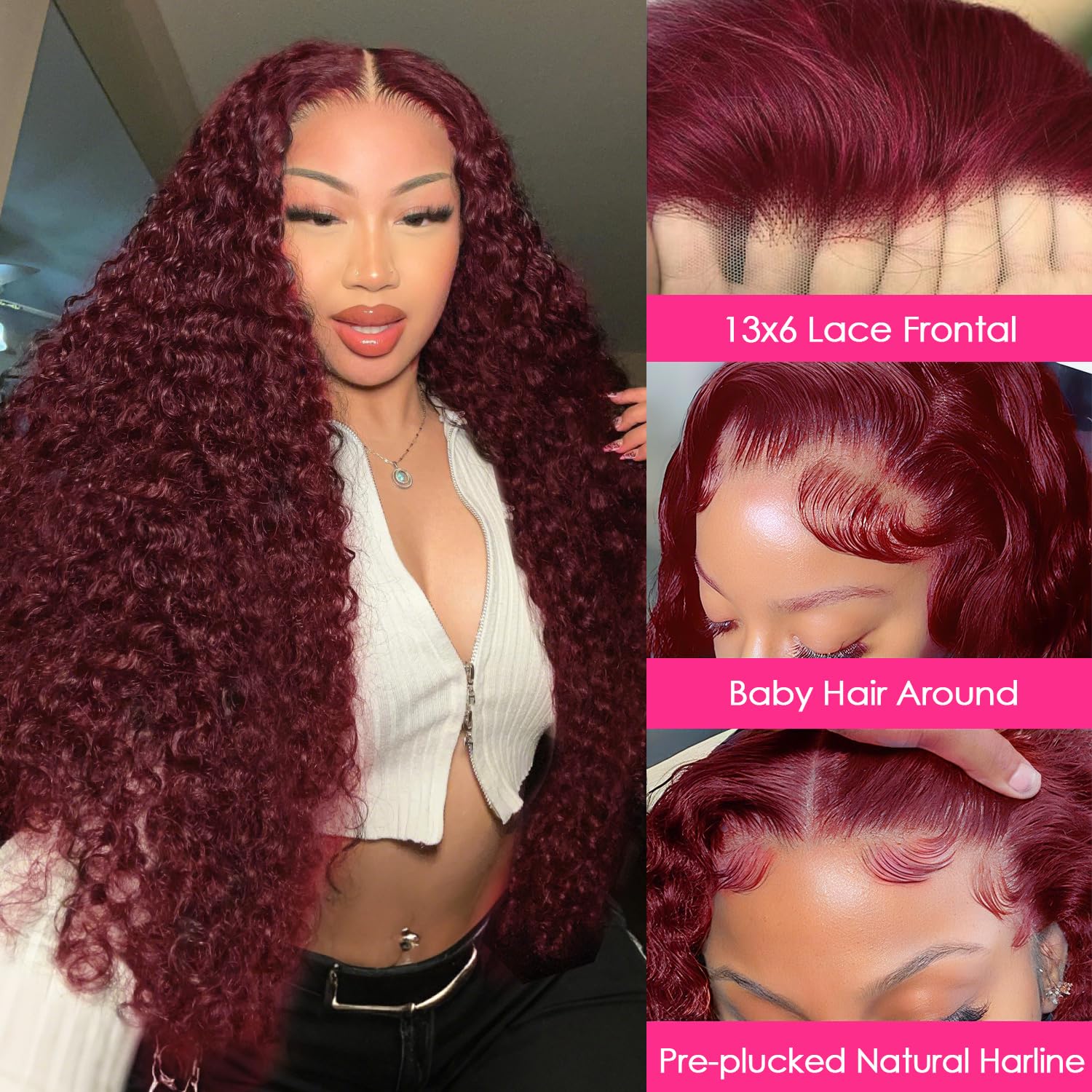 Abhayy Burgundy 30-inch deep wave wig front view showing length and fullness