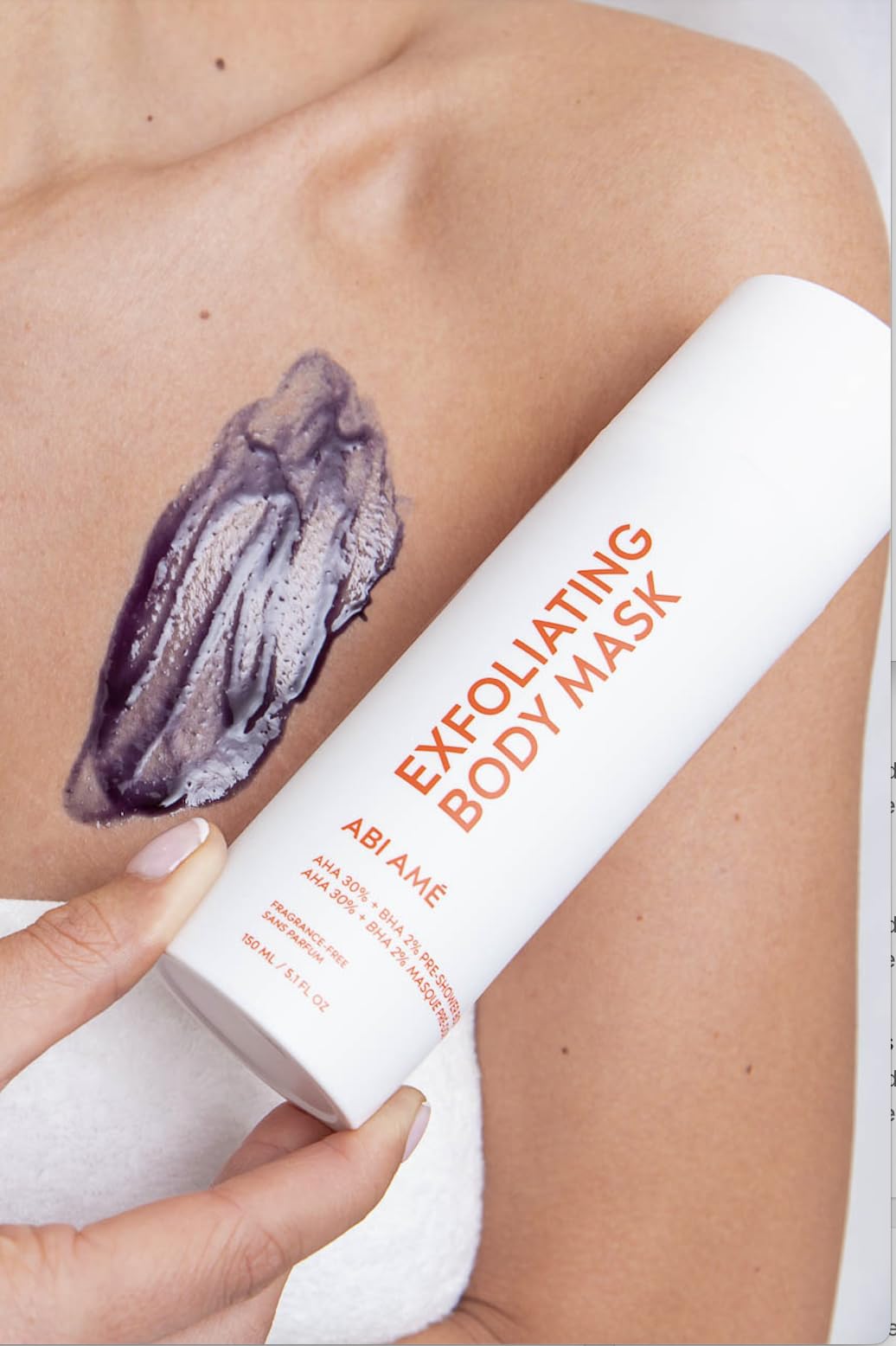 Abi Ame Pre-Shower Mask application spread evenly before shower.