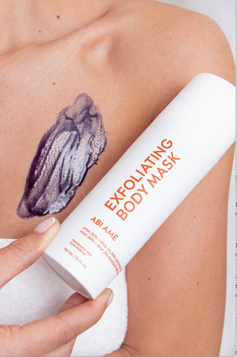 Abi Ame Pre-Shower Mask application spread evenly before shower.