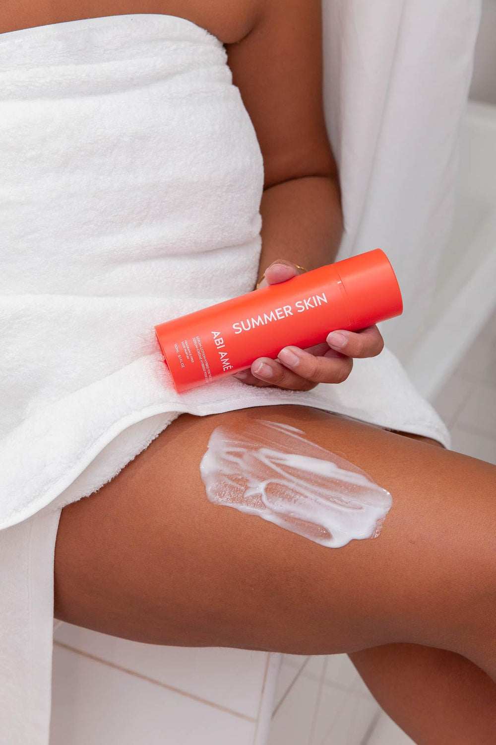 ABI AME Summer Skin serum-lotion swirl showing fast-absorbing texture.