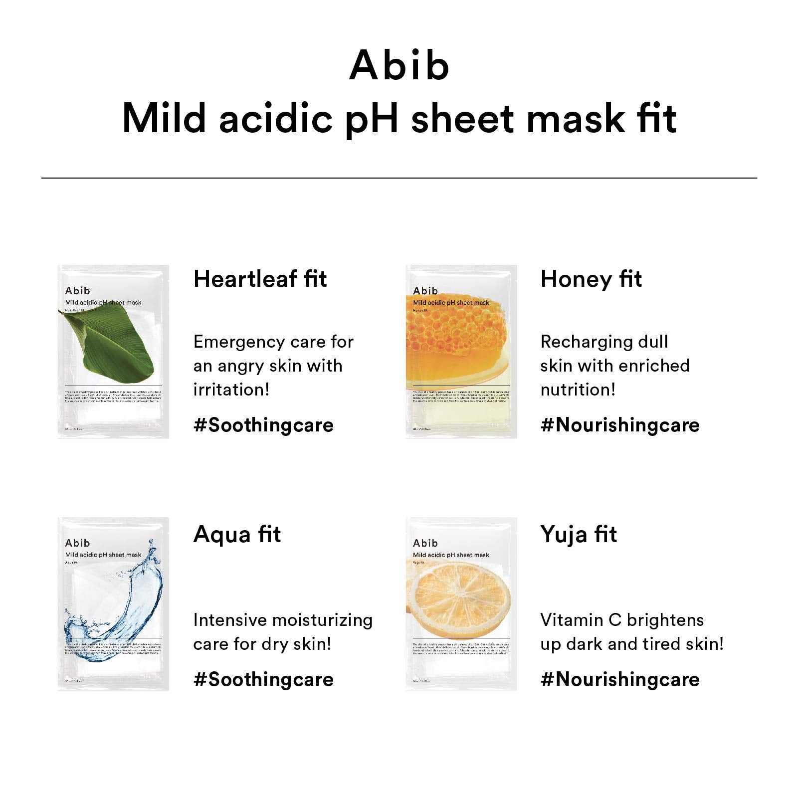 Abib 10pcs packaging view shows generous sheet mask set for routine experimentation.