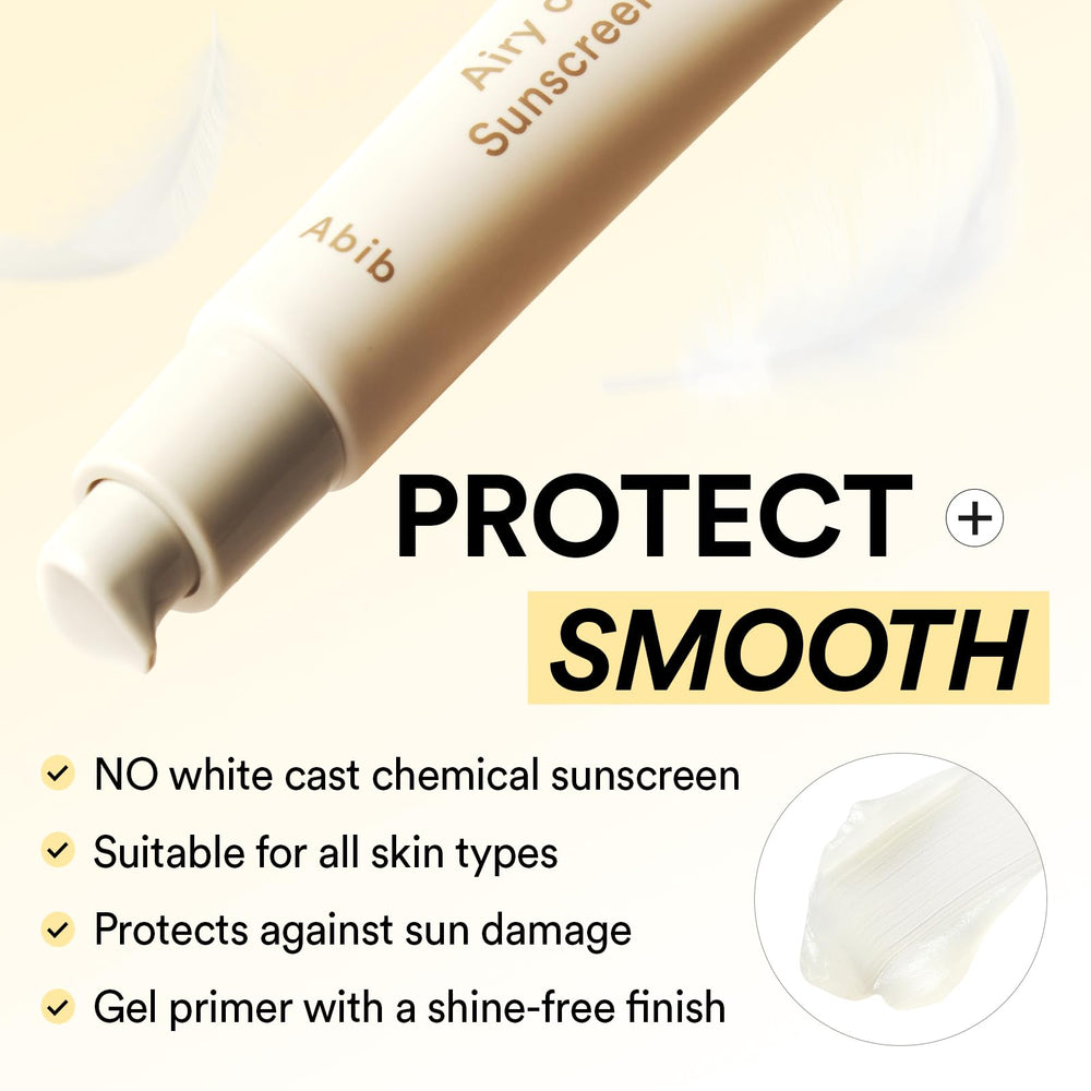 Abib Airy Clear Sunscreen Gel SPF30 applying under makeup without white cast