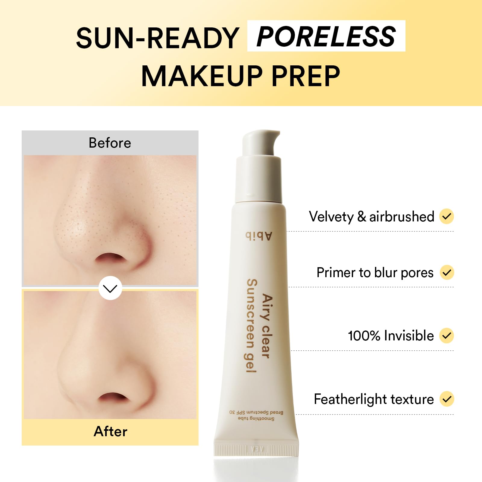 Abib Airy Clear Sunscreen Gel SPF30 semi-matte finish for shine-free skin