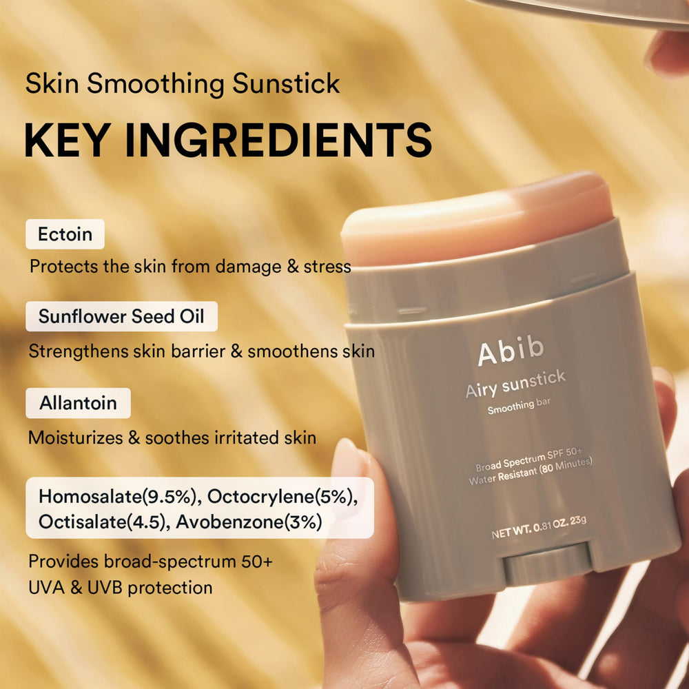 Abib Airy Sunstick closeup texture reveals translucent, non-greasy finish.