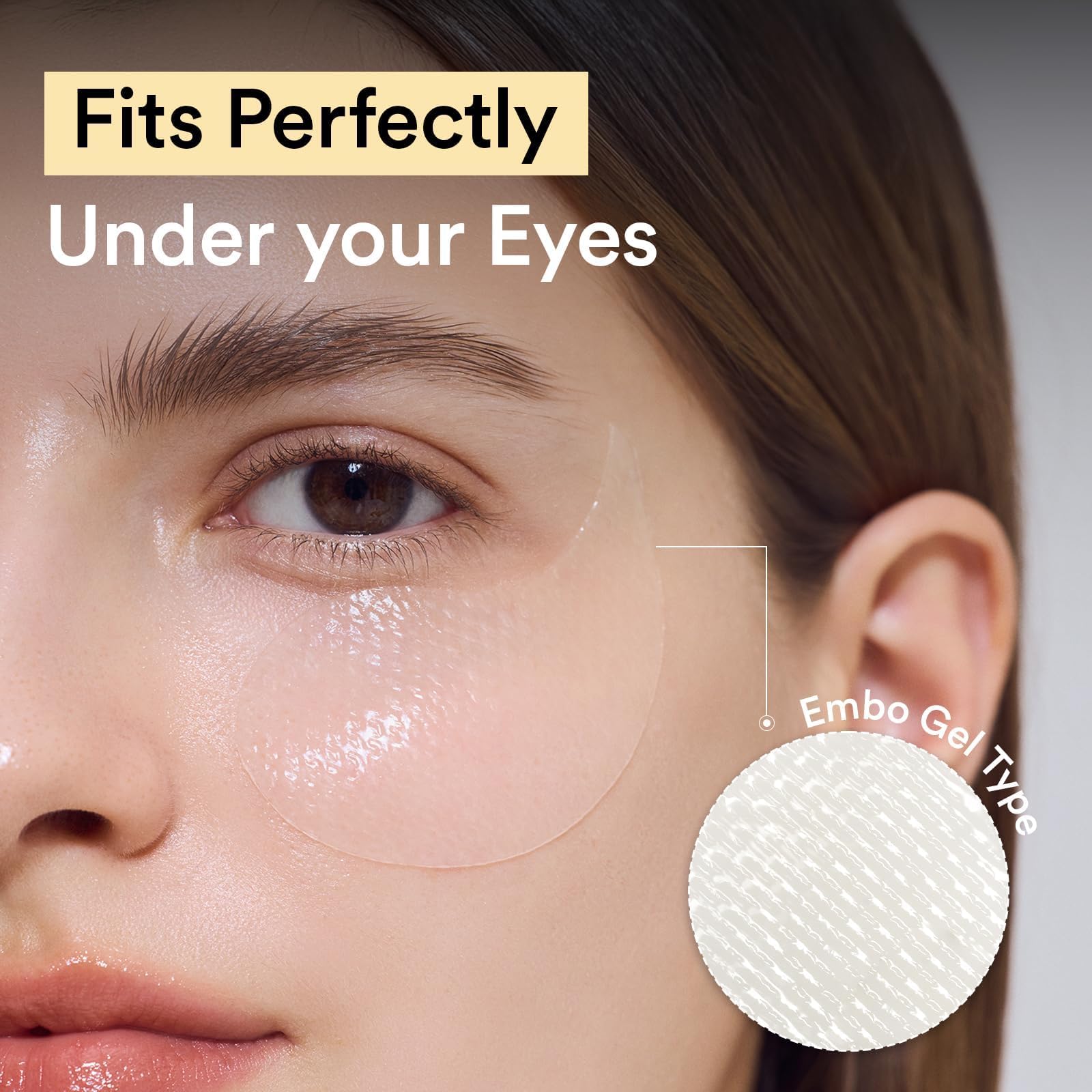 Abib collagen eye patch application dots closeup highlights smooth patch placement for delicate skin