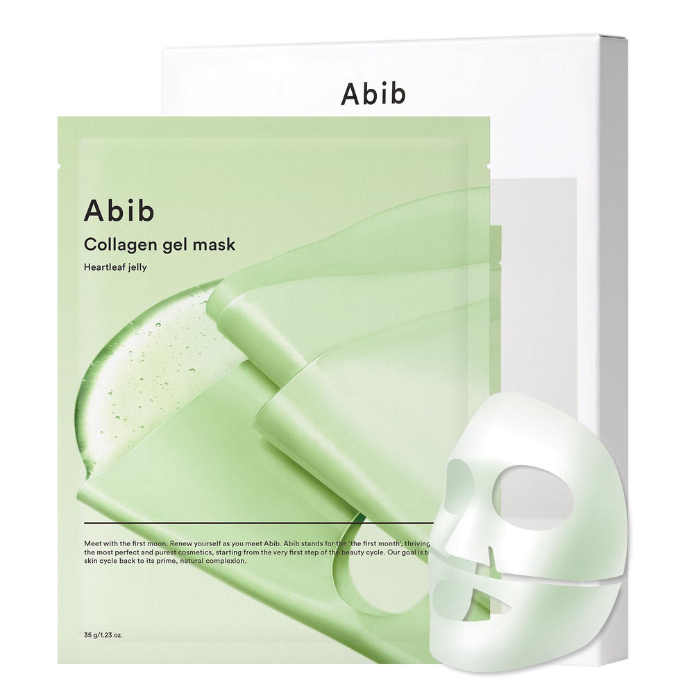 Abib Collagen Gel Mask Heartleaf Jelly packaging showing vegan hydration for skin