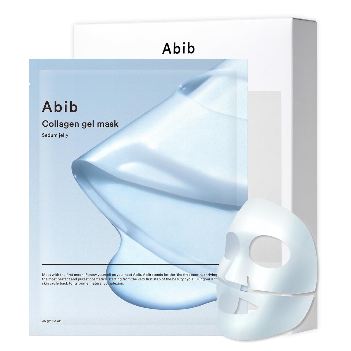 Abib Collagen Gel Mask Sedum Jelly packaging highlights vegan formula for nourishment