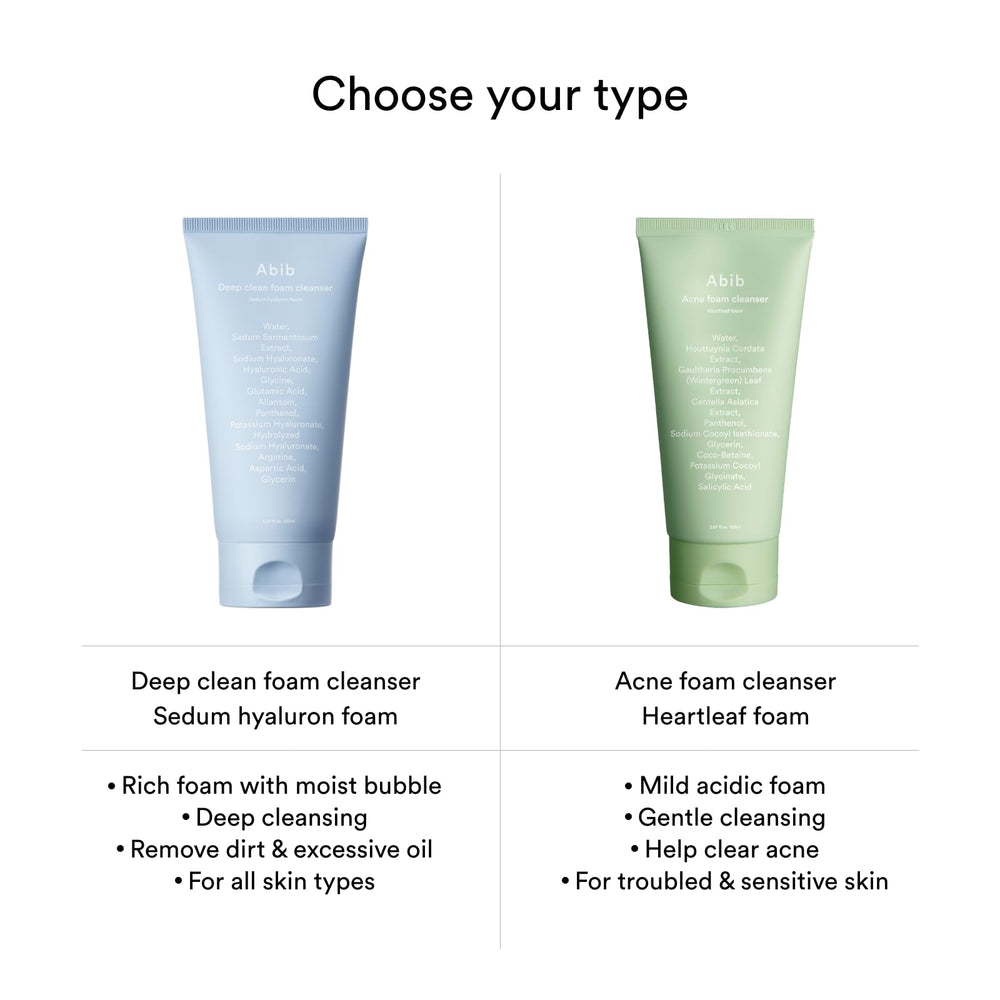 Abib Deep Clean Foam Cleanser in-use shot suggests refreshing cleanse on skin.
