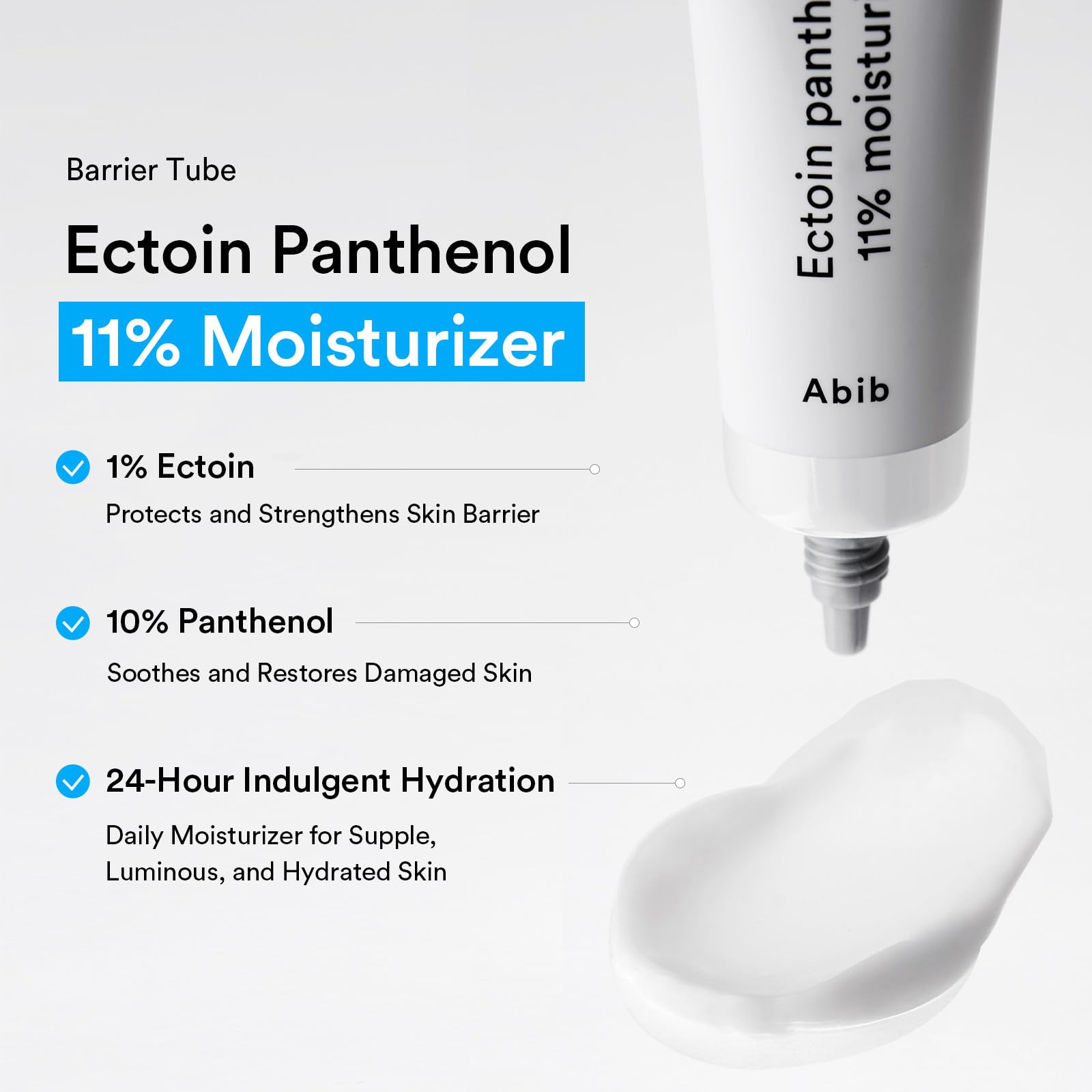 Application swatch shows barrier-support formula by Abib Ectoin Panthenol