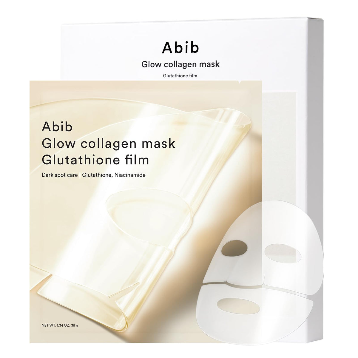 Abib Glow Collagen Mask Film close-up texture, signaling rich hydration potential.