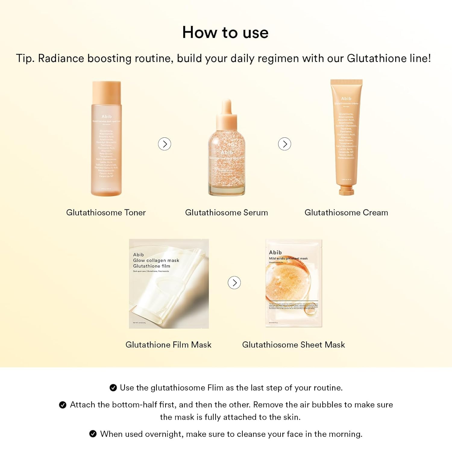 Abib Glow Collagen Mask Film with glutathione brightens skin tone possibilities.