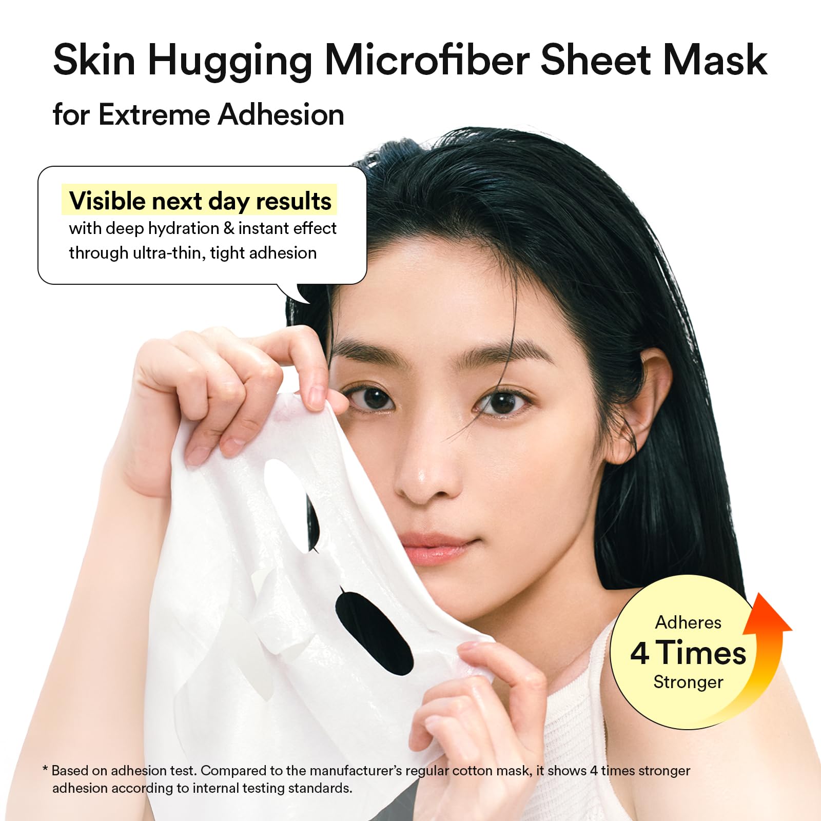 Abib gummy-sheet-mask application on face demonstrates comfortable wear during routine.