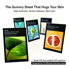 Abib gummy-sheet-mask madecassoside-sticker closeup showing strong adhesion and even absorption.