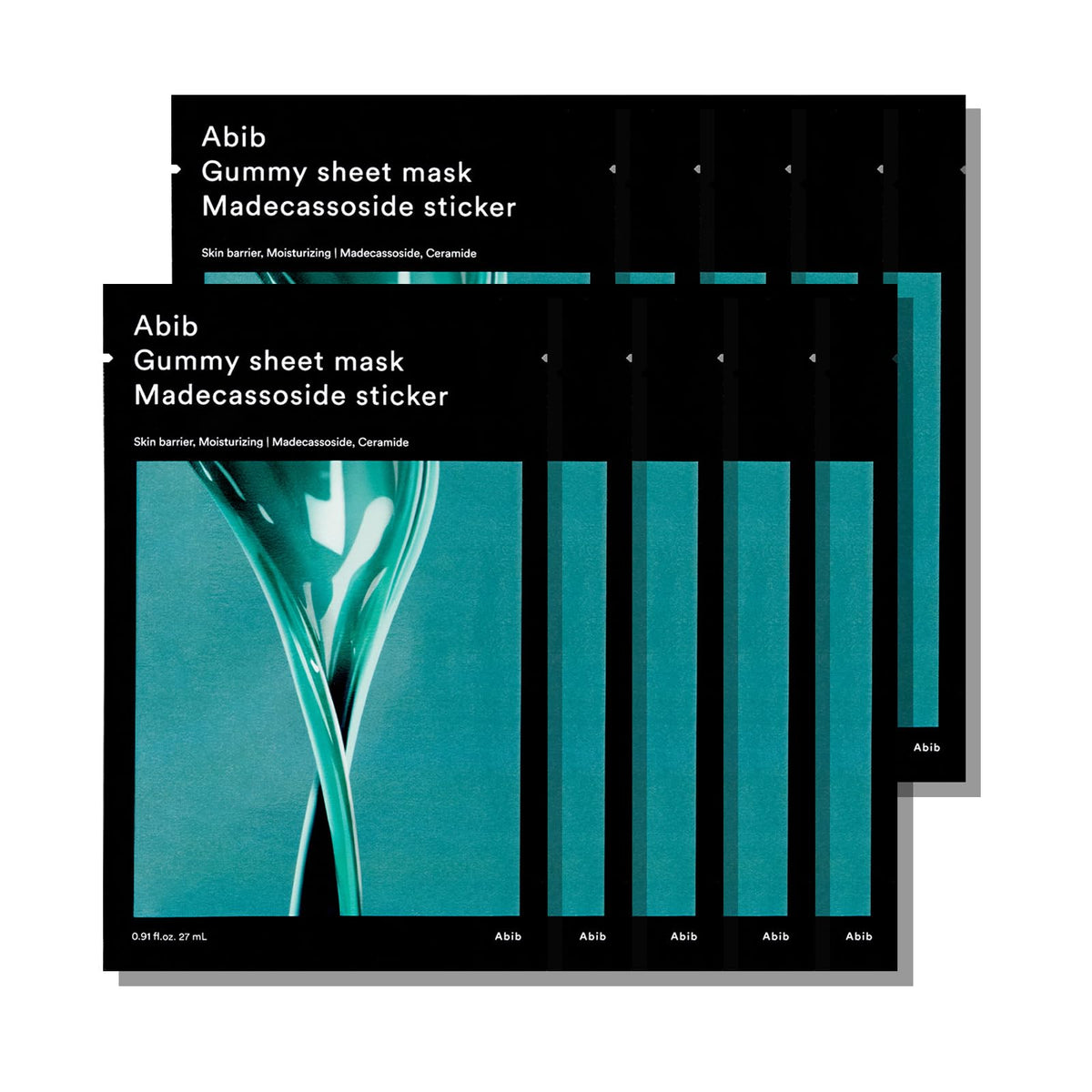 Abib gummy-sheet-mask packaging highlighting clean daily-use formula for sensitive skin.