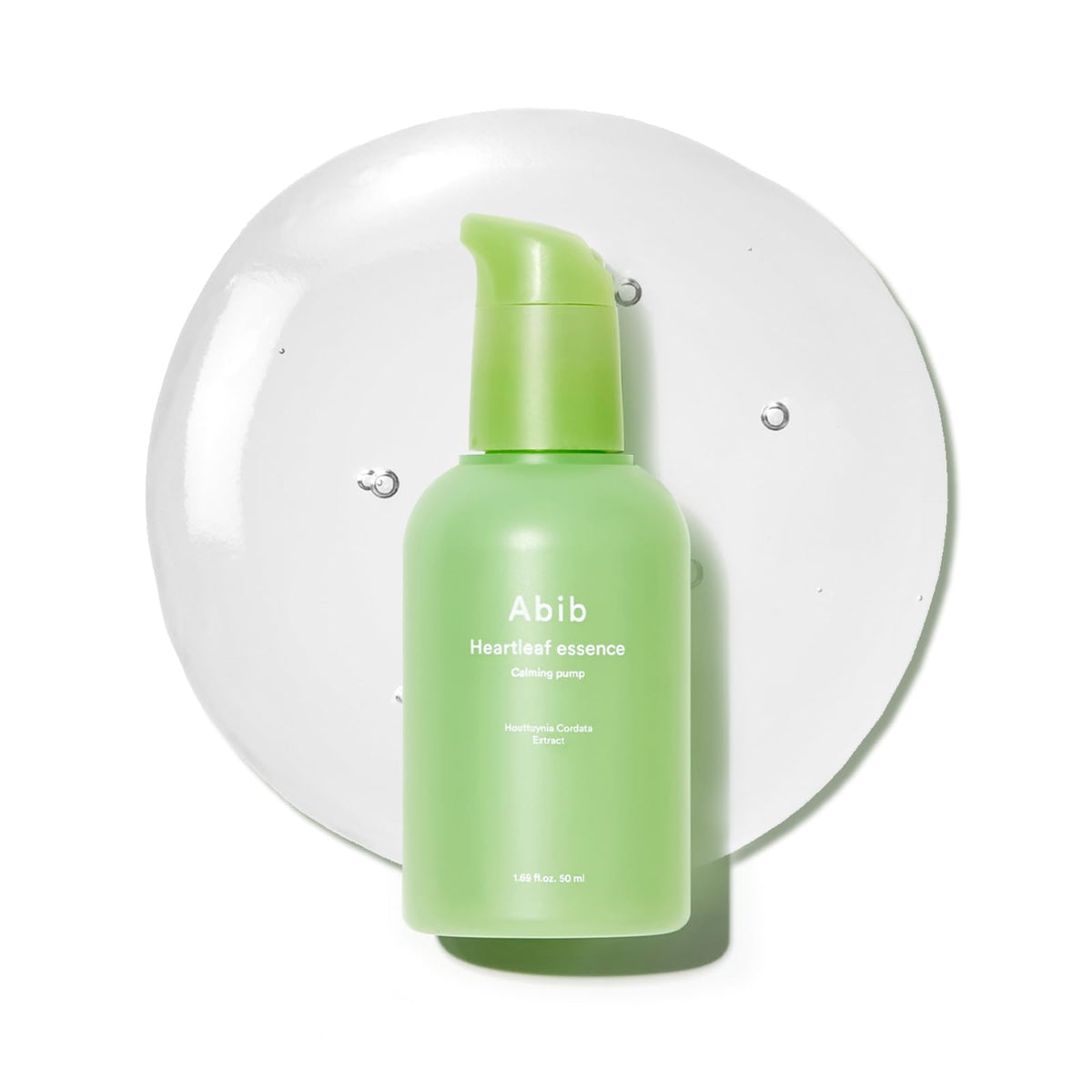 Abib Heartleaf Essence bottle with pump delivering lightweight hydration.