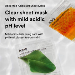 Abib heartleaf sheet mask closeup demonstrates soothing, gentle exfoliation potential for sensitive skin.