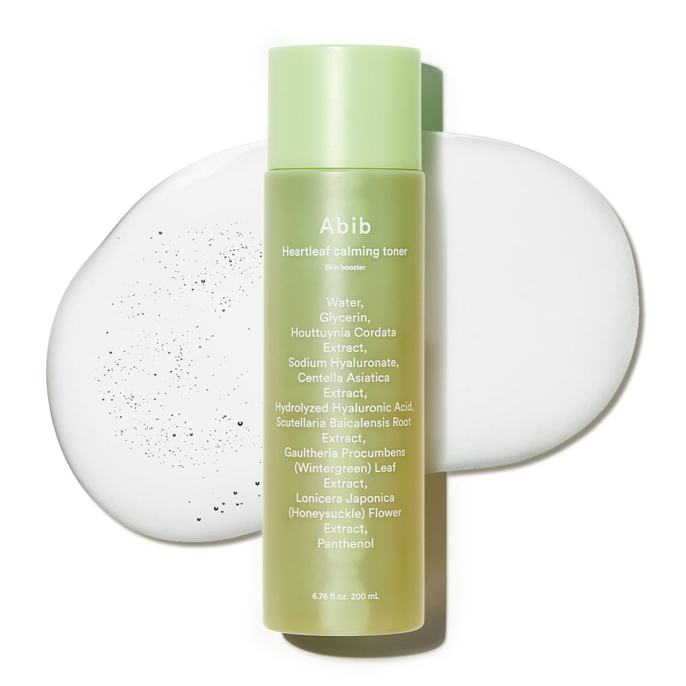 Abib Heartleaf Toner bottle closeup highlighting calming hydration for sensitive skin