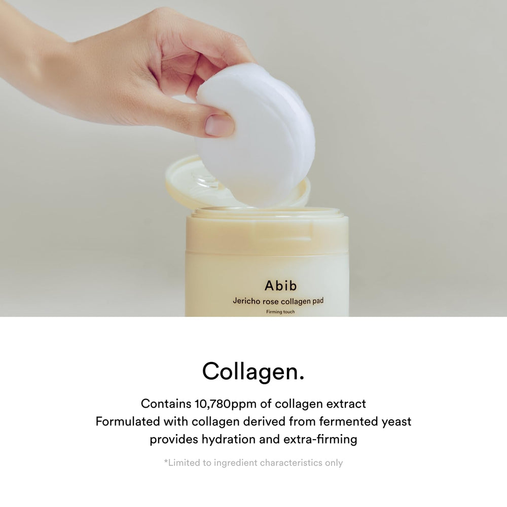 Abib Jericho Rose Collagen Pad applied to the face for gentle toning.