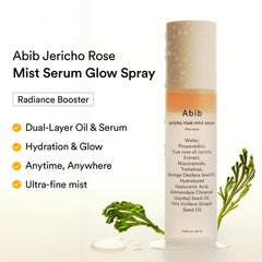 Abib Jericho Rose Mist application shows even mist coverage for refreshed skin.