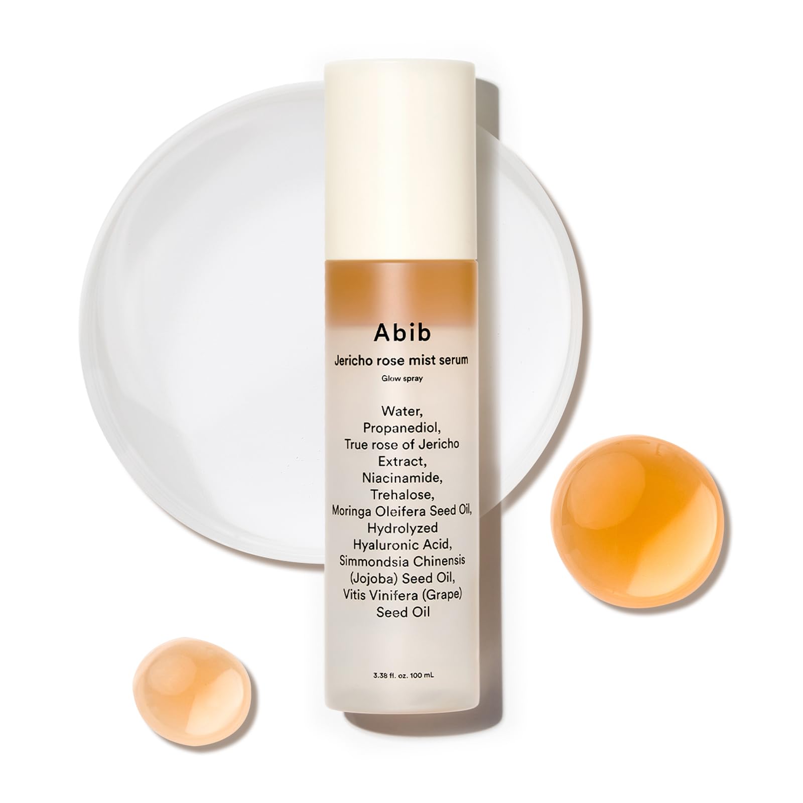 Abib Jericho Rose Mist Serum bottle shows dual layer hydration for face and body