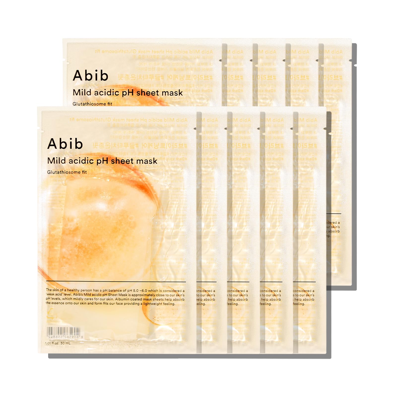 Abib Mild Acidic pH Sheet Mask packshot highlights soothing, daily-use skincare for sensitive skin.