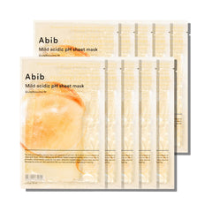 Abib Mild Acidic pH Sheet Mask packshot highlights soothing, daily-use skincare for sensitive skin.