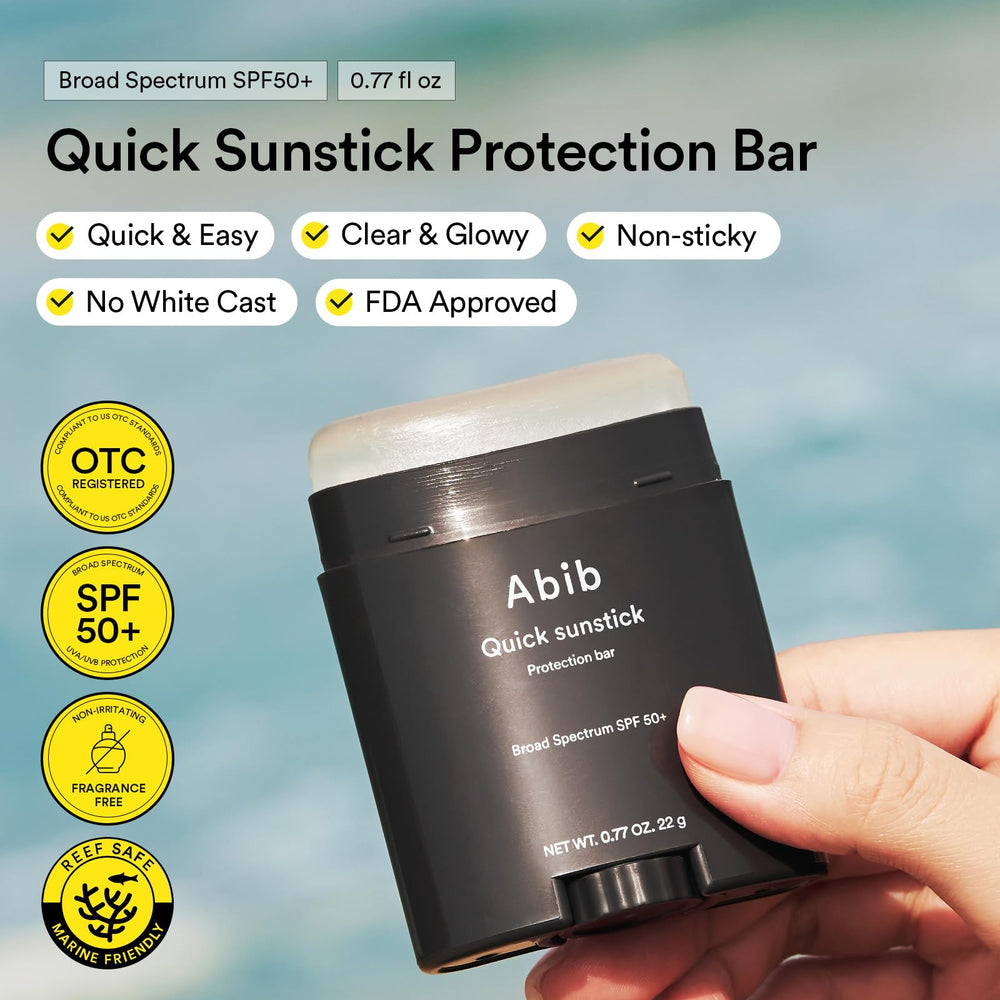 Abib Quick Sunstick glowing finish application close-up for seamless coverage.