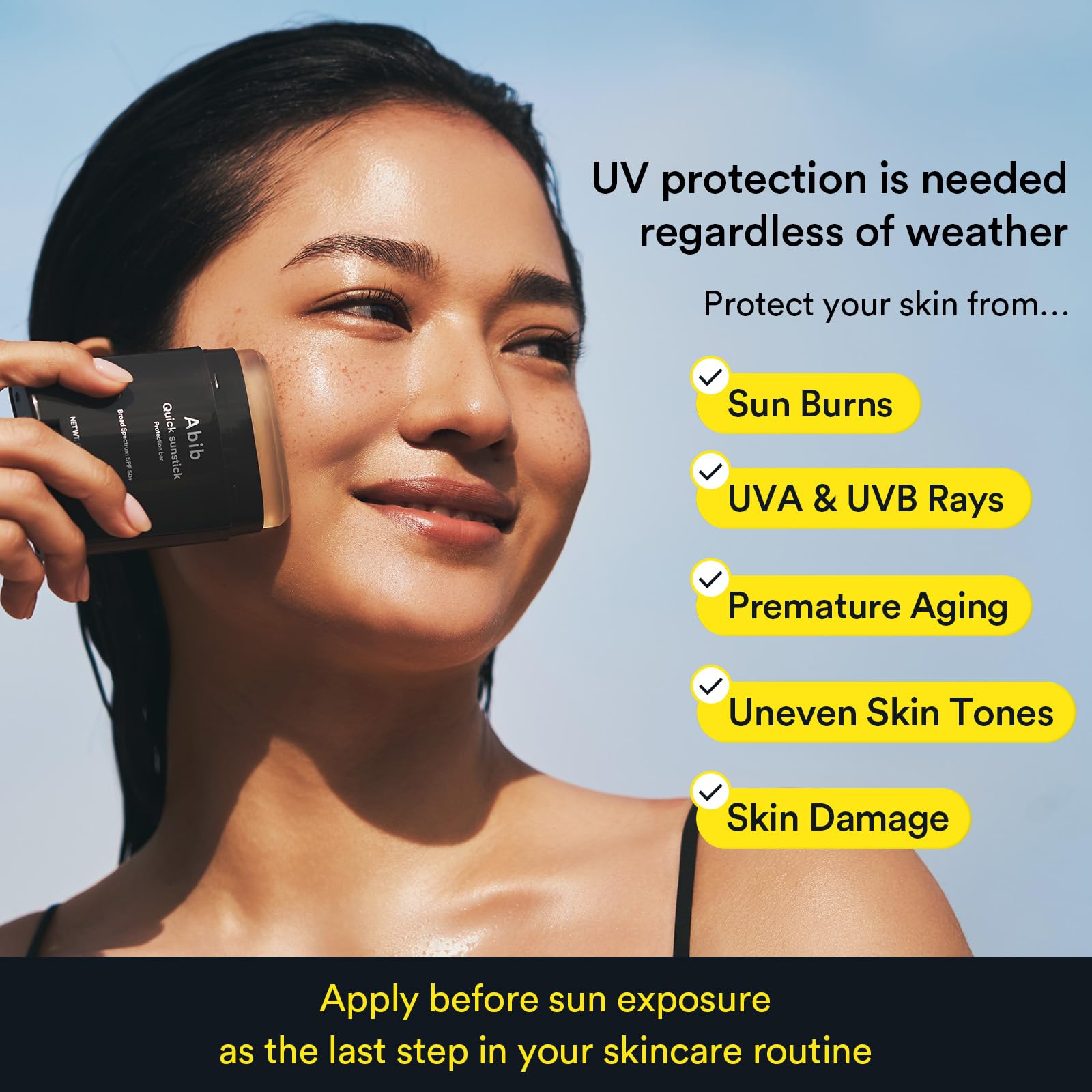 Abib Quick Sunstick can be used under or over makeup.