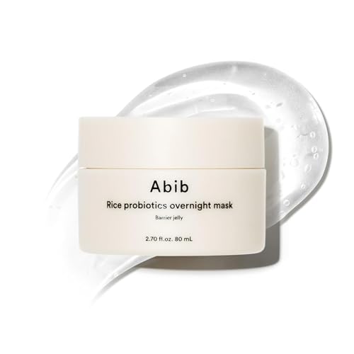 Abib Rice Probiotics Overnight Mask barrier jelly jar close-up for nighttime hydration.