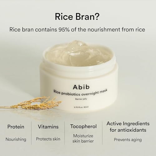 Abib Rice Probiotics Overnight Mask packaging closeup signals premium, gentle night-time care