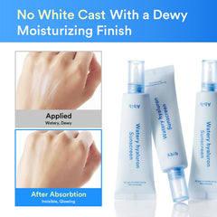 Abib Watery Hyaluron Sunscreen being applied to the face for daily protection.