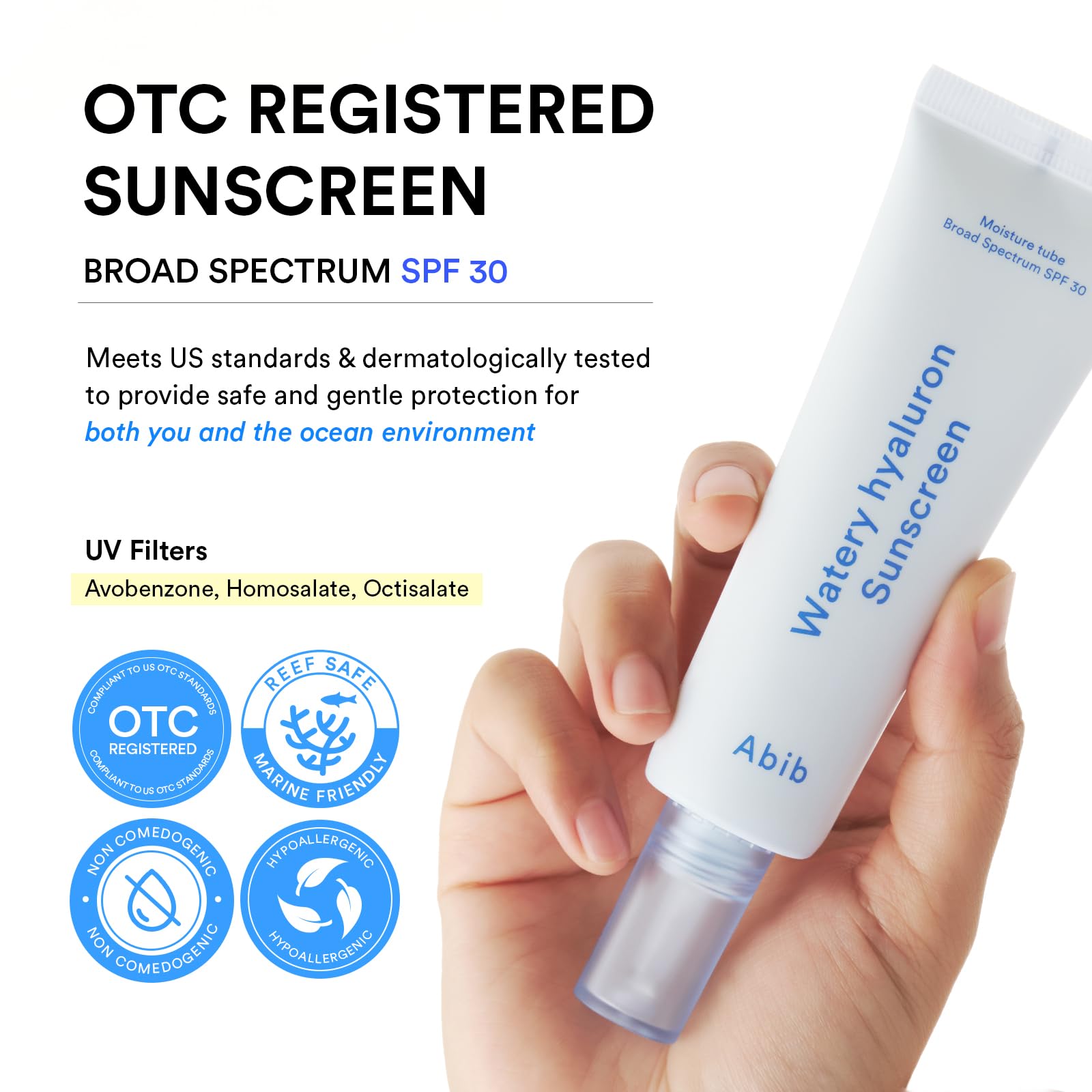 Abib Watery Hyaluron Sunscreen on diverse skin tones with no white cast.