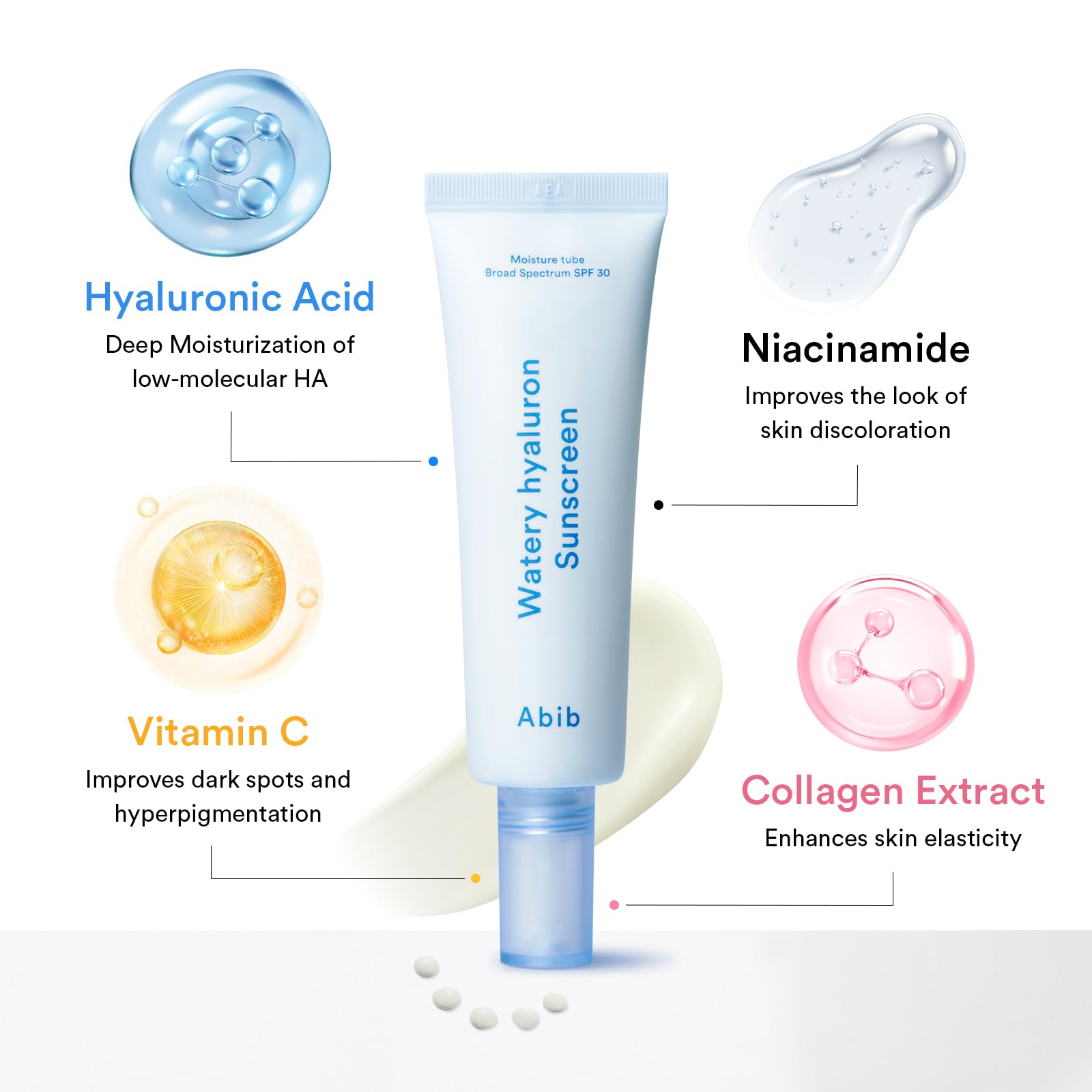 Abib Watery Hyaluron Sunscreen transparent formula shows no white cast.