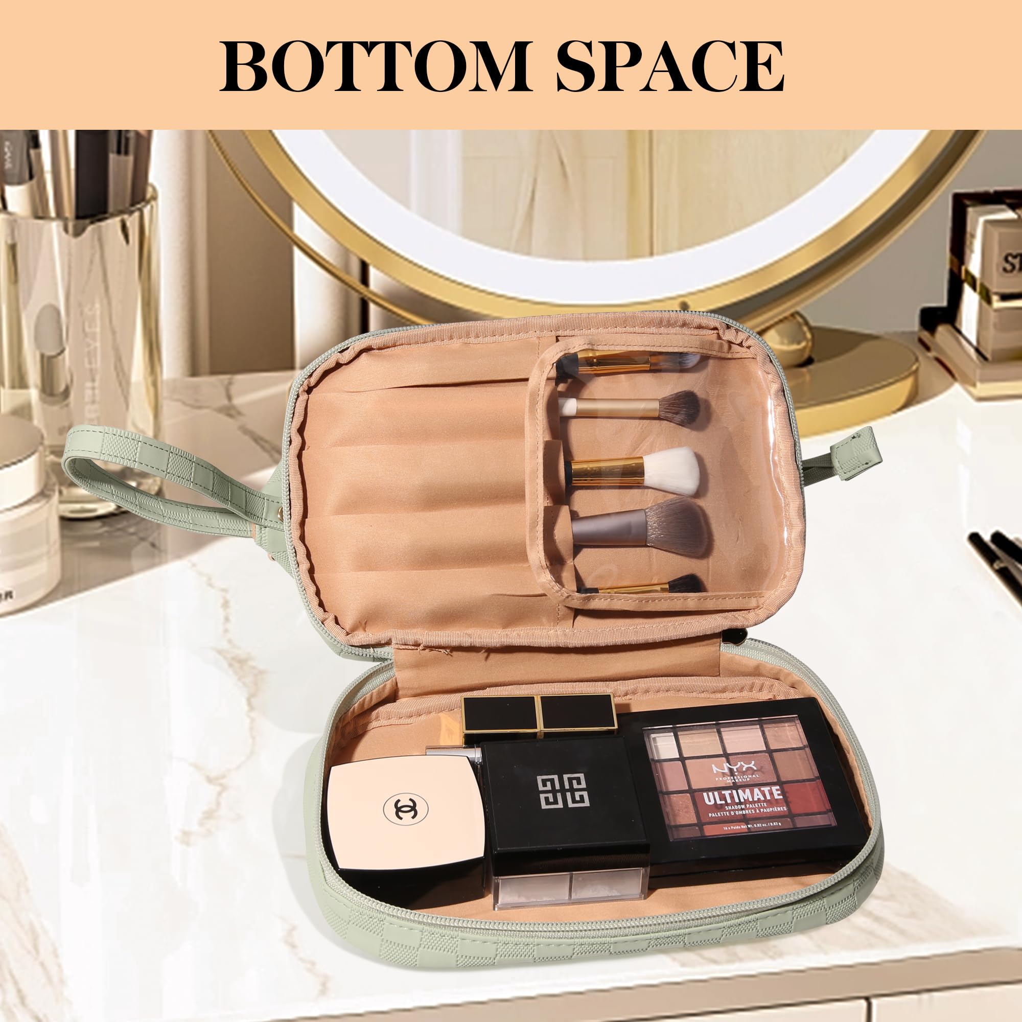 Abiudeng cosmetic bag compact for on the go touchups and storage.