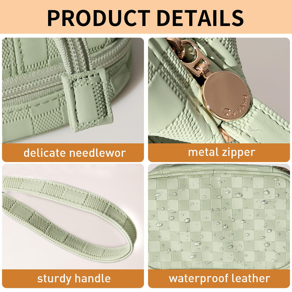 Abiudeng waterproof PU leather bag focusing on water resistance for travel and bathroom use.
