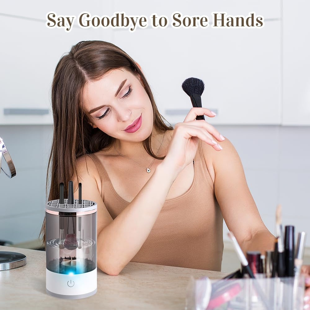 Abnaok makeup brush cleaner on desk setup for home or studio use.