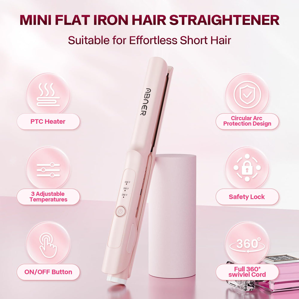 ABNER Mini Flat Iron ceramic plates with 3D floating tech for smooth, snag-free styling.