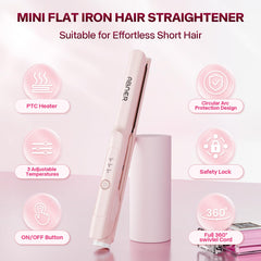 ABNER Mini Flat Iron ceramic plates with 3D floating tech for smooth, snag-free styling.