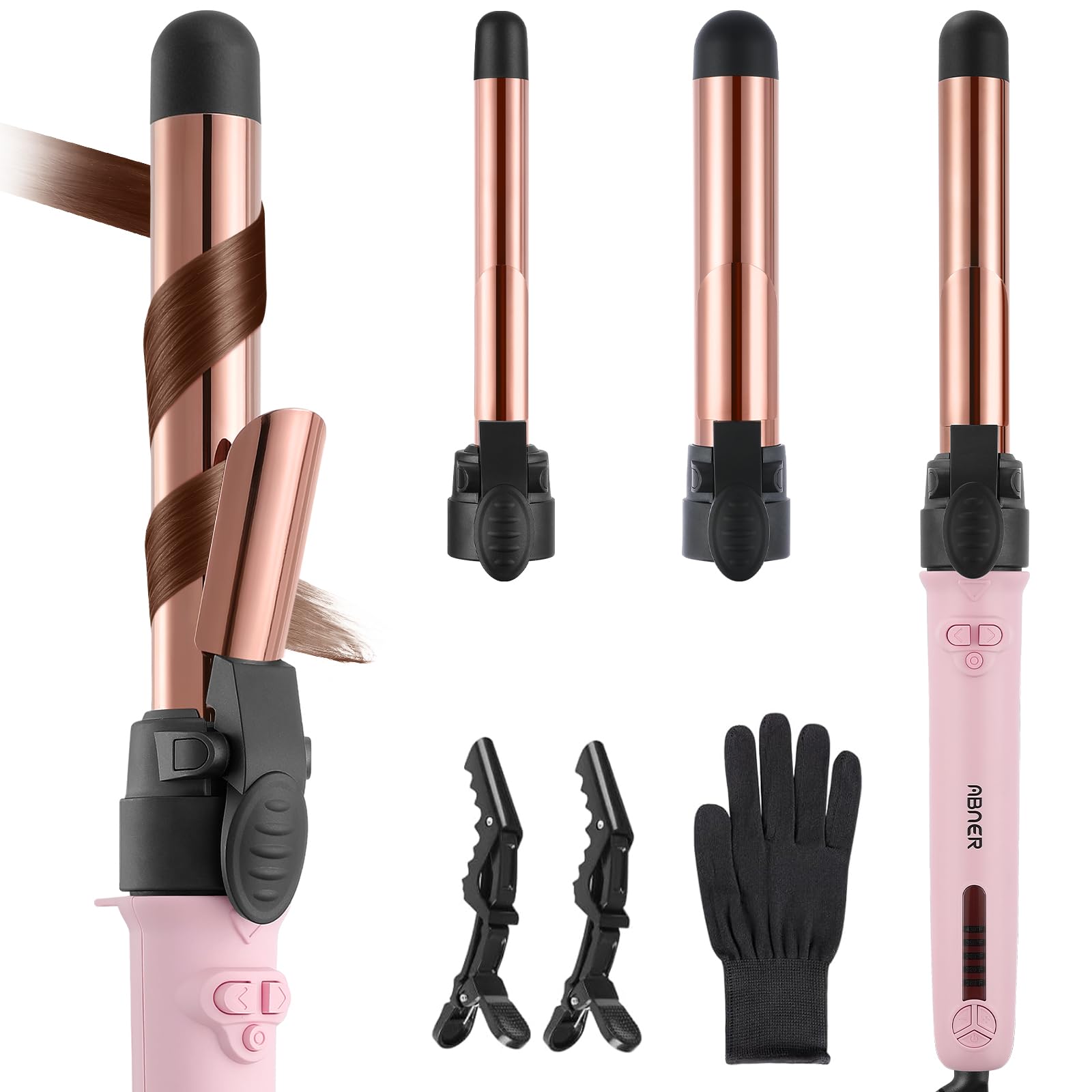ABNER rotating curling iron set main view with ergonomic grip for quick styling